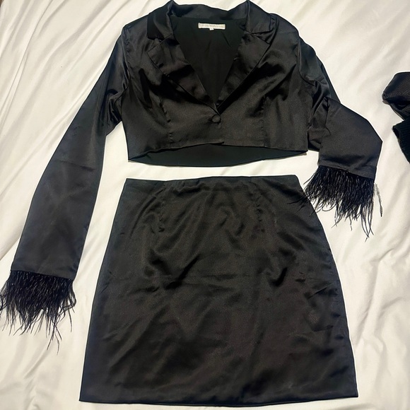 Revolve Julia Blazer Set - Satin Black Skirt Set - Picture 2 of 8